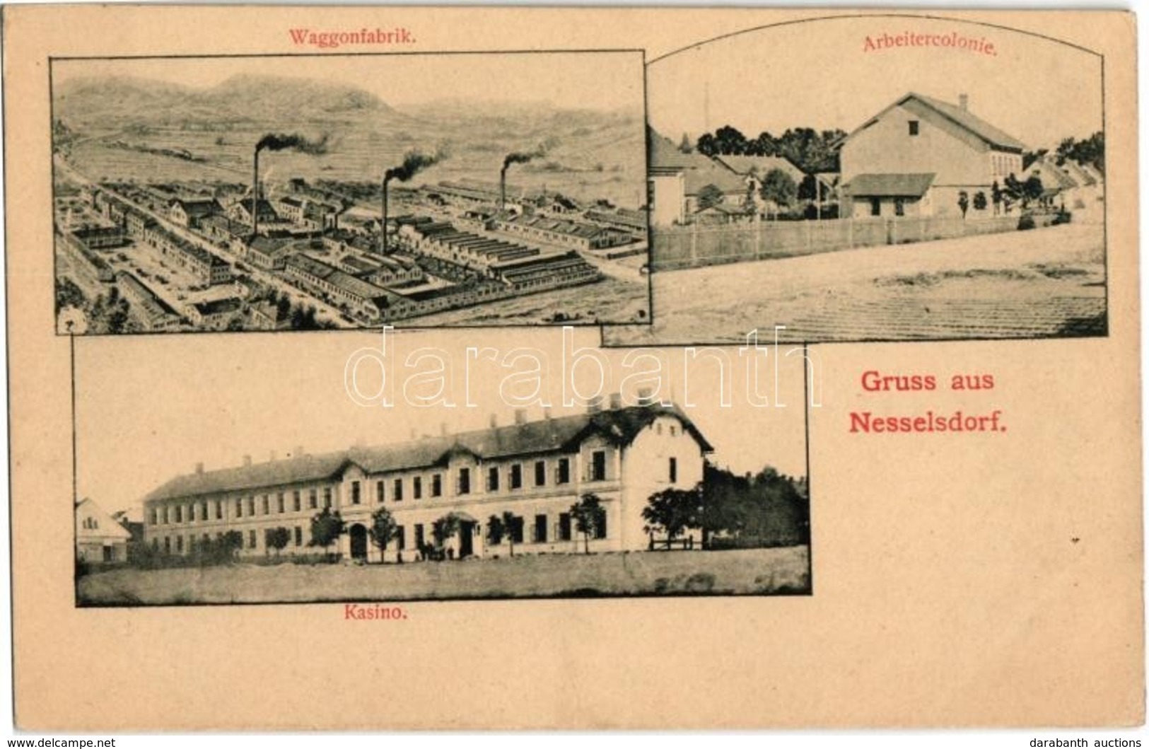 ** T1 Koprivnice, Nesselsdorf; Waggonfabrik, Arbeitercolonie, Kasino / Wagon Factory, Workers' Colony, Casino - Ohne Zuordnung