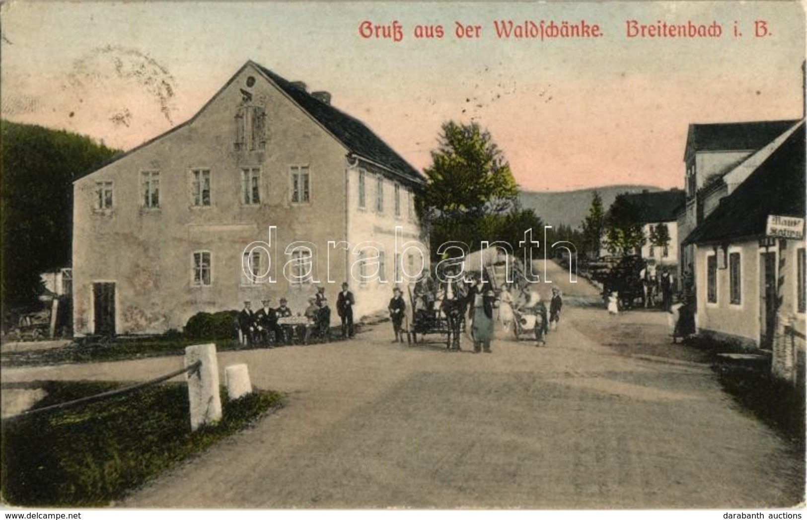 T2 Potucky, Breitenbach In Böhmen; Gruss Aus Der Waldschänke / Street View With Hotel And Restaurant - Non Classés
