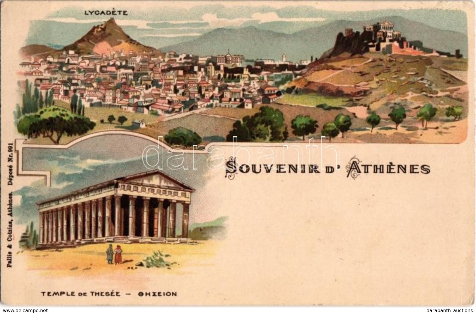 T2/T3 1899 (Vorläufer!) Athens, Athénes; Lycadete, Temple De Thesée. Pallis & Cotzias Litho - Ohne Zuordnung