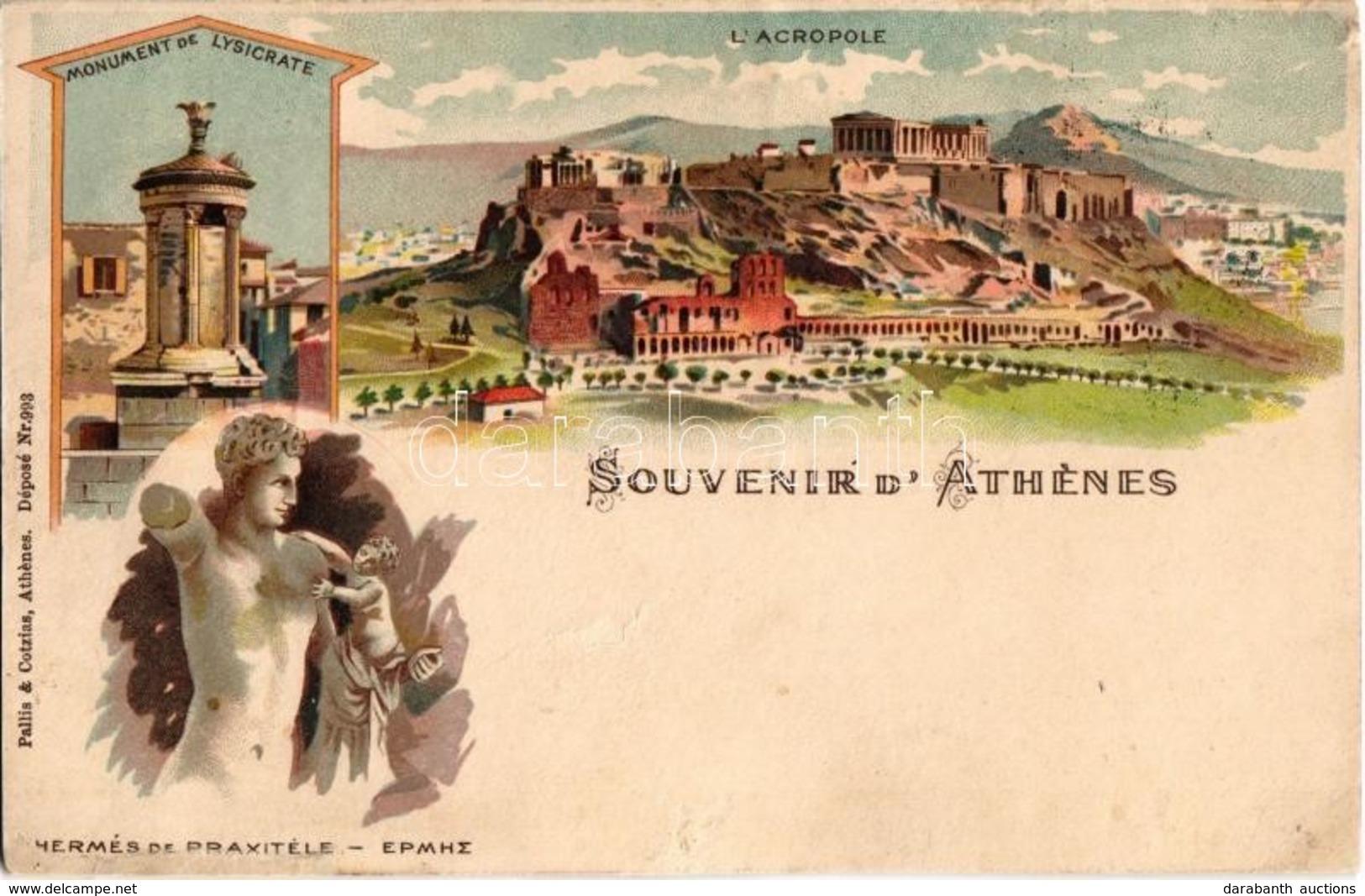 T2 1899 (Vorläufer!) Athens, Athénes; Monument De Lysicrate, Hermmés De Praxitéle, L'Acropole. Pallis & Cotzias Litho - Non Classés