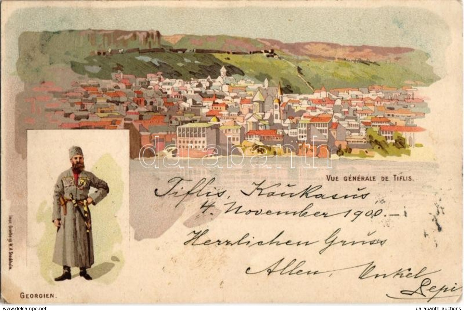 T2/T3 1900 Tbilisi, Tiflis; Vue Generale / General View, Georgian Man Wearing Chokha, Traditional Costume, Folklore. Imp - Non Classés