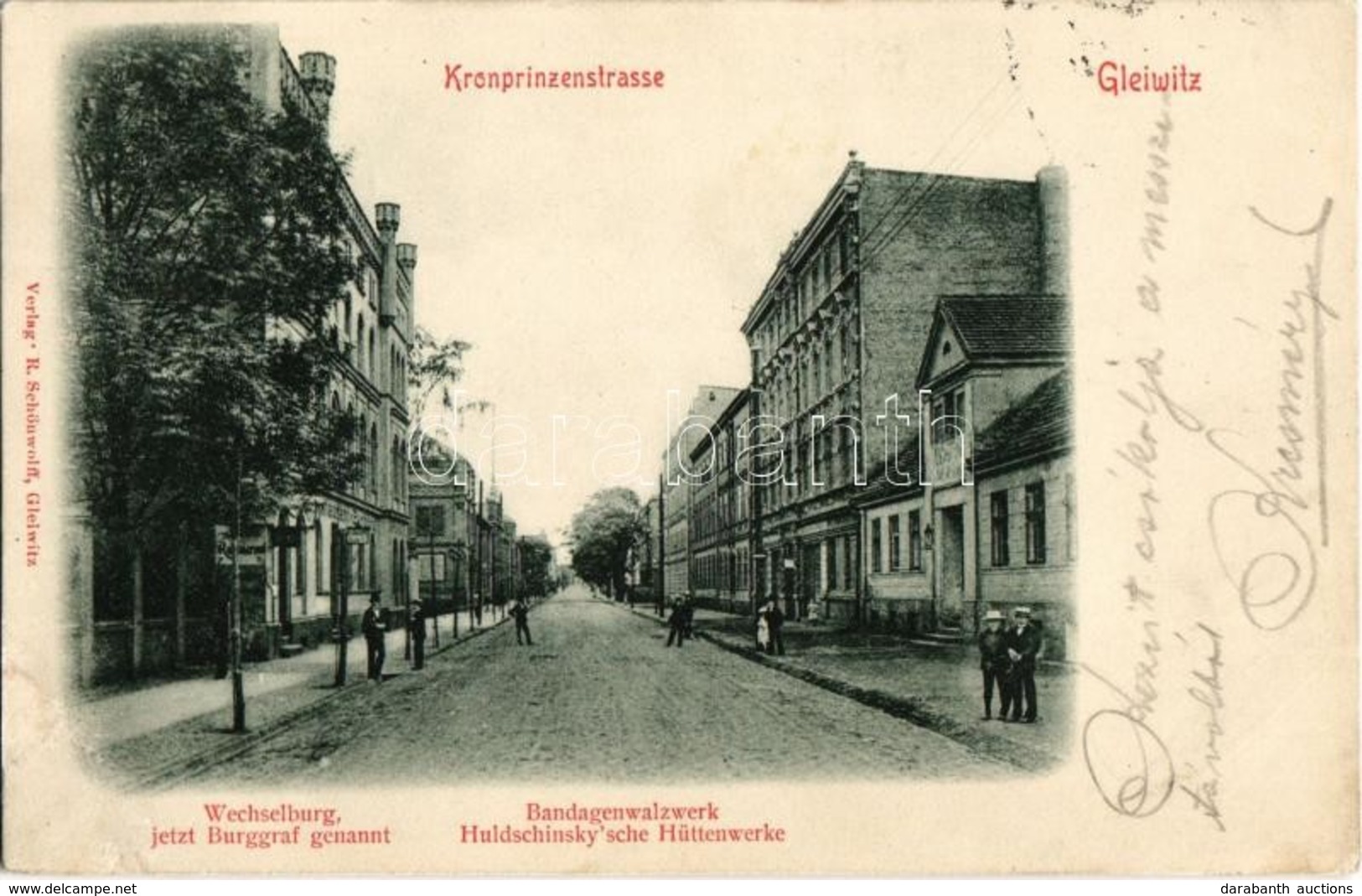 T2 1900 Gliwice, Gleiwitz; Kronprinzstrasse, Wechselburg (jetzt Burggraf Genannt), Bandagenwalzwerk Huldschinsky'sche Hü - Non Classés