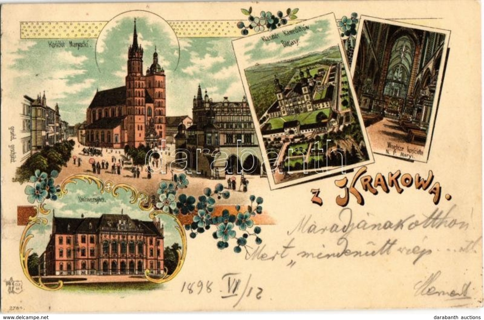 T2 1898 (Vorläufer!) Kraków, Krakau, Krakkó; Kosciol Maryackí, Universytet, Klasztor Kamedulów Bielany, Wnetrze Kosciola - Ohne Zuordnung