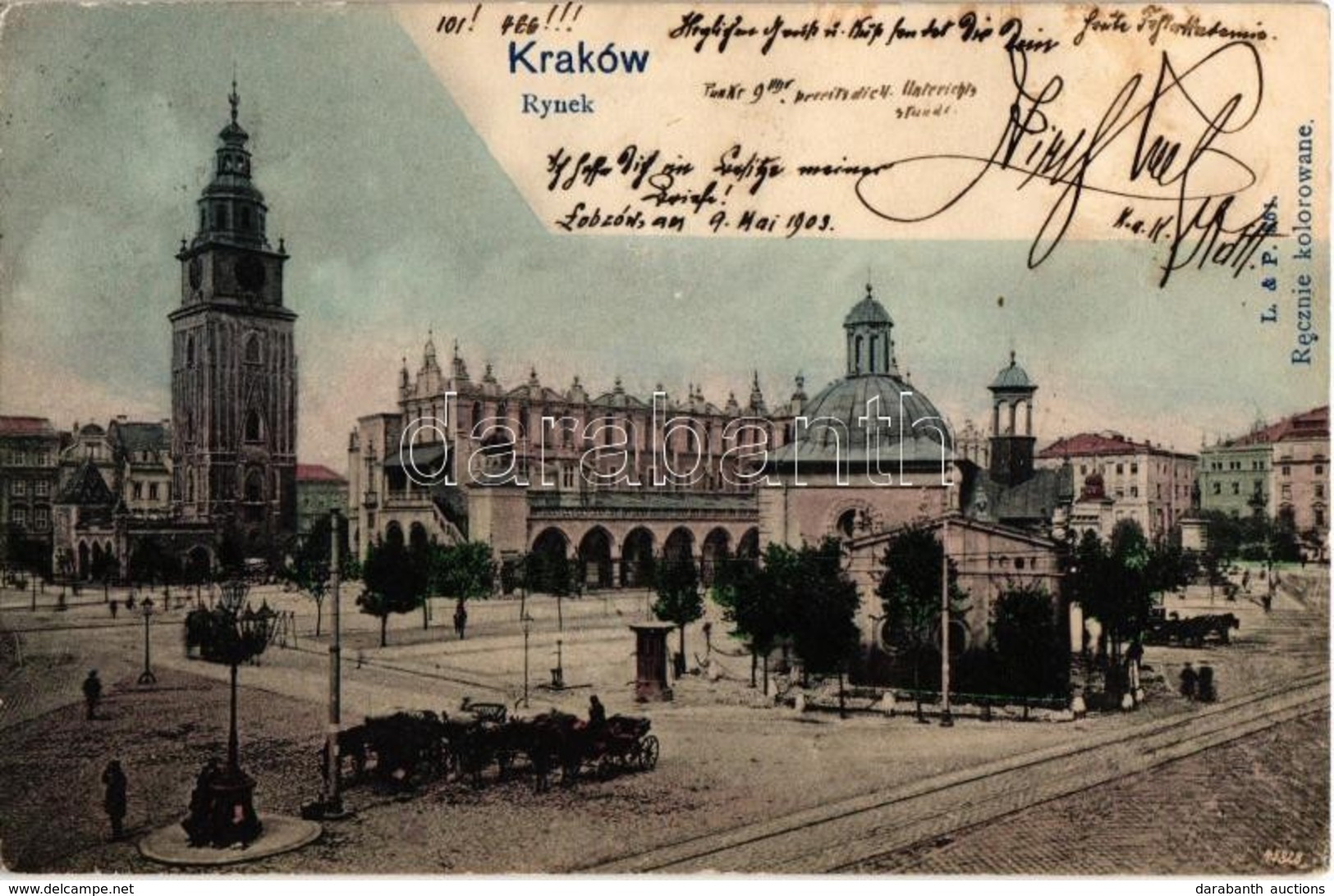 T2 1903 Kraków, Krakau, Krakkó; Rynek / Square, Horse Carts - Unclassified