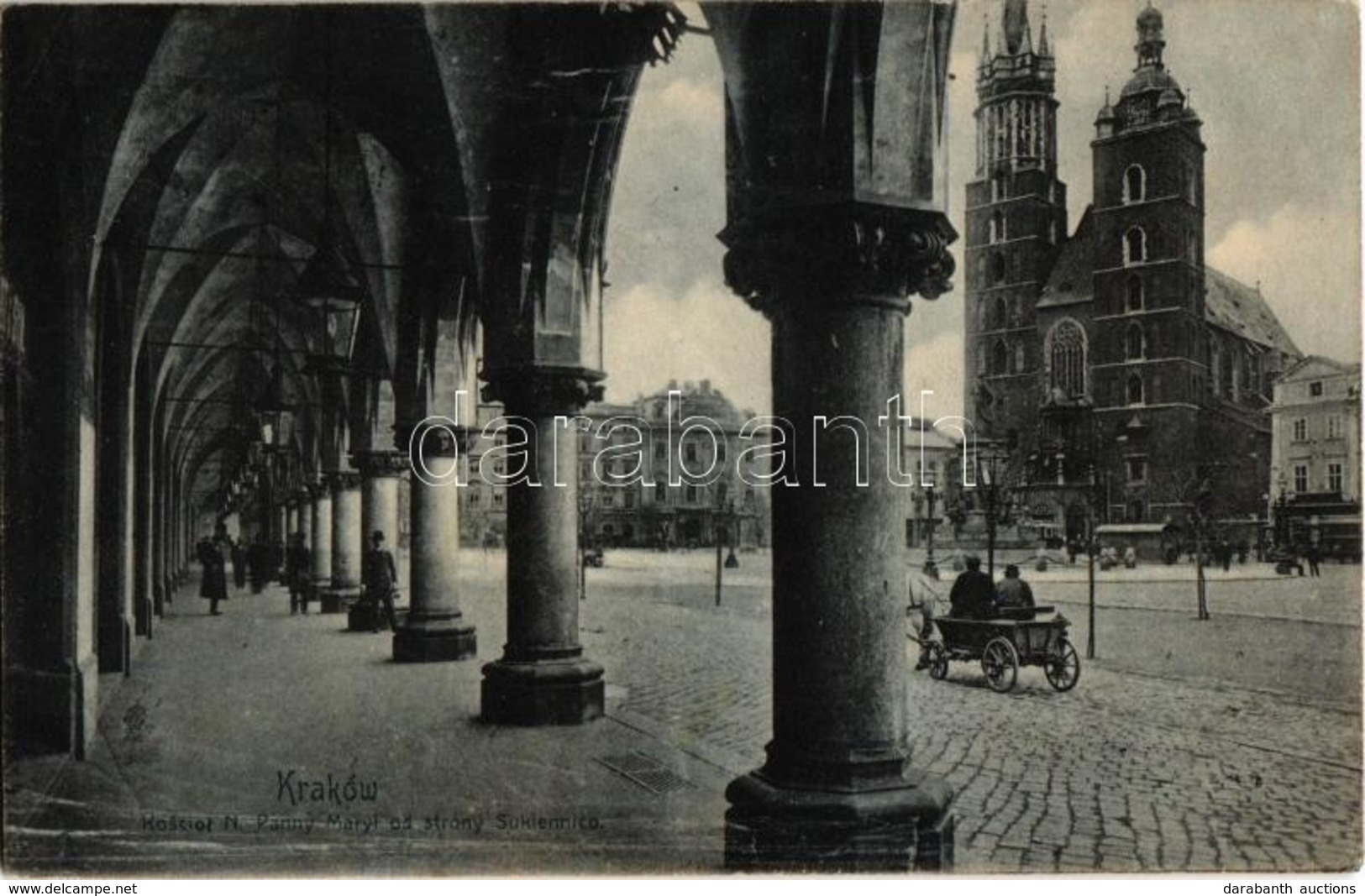 T2 1905 Kraków, Krakau, Krakkó; Kosciol N. Panny Maryi Od Strony Sukiennico / Square From The Arcades, Church, Horse Car - Ohne Zuordnung