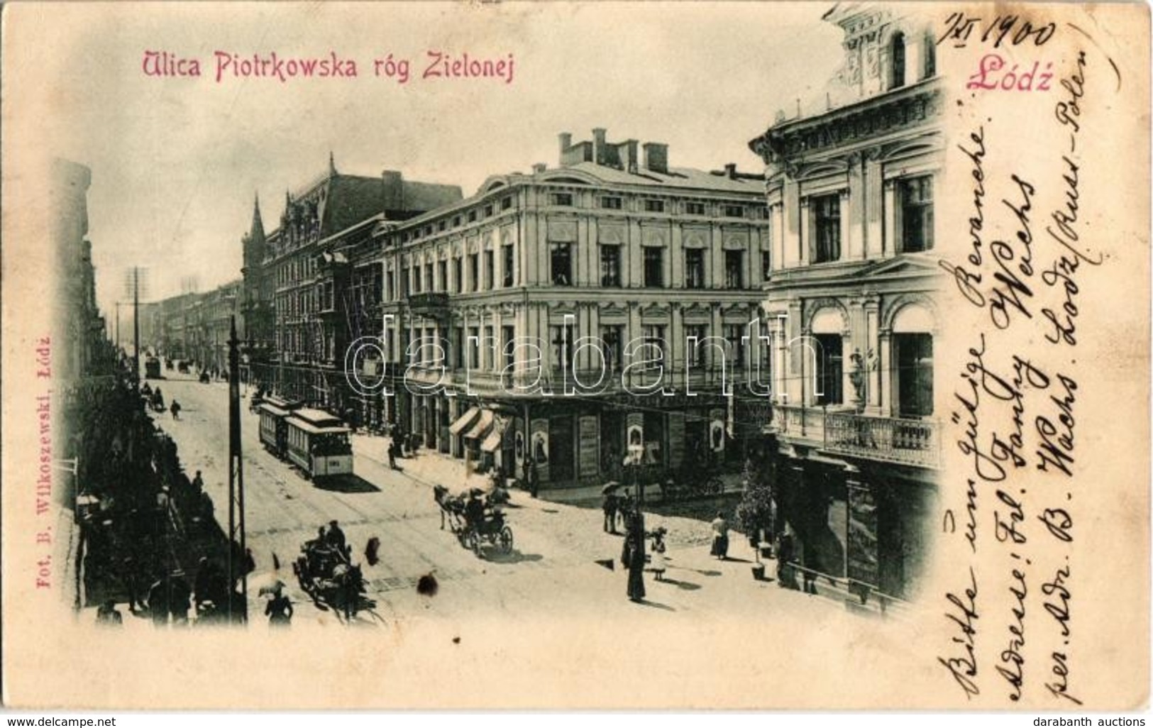 T2/T3 1900 Lodz, Ulica Piotrowska Róg Zielonej / Piotrkowska Street And Corner Of Zielona Street, Tram, Shops. Fot. B. W - Ohne Zuordnung