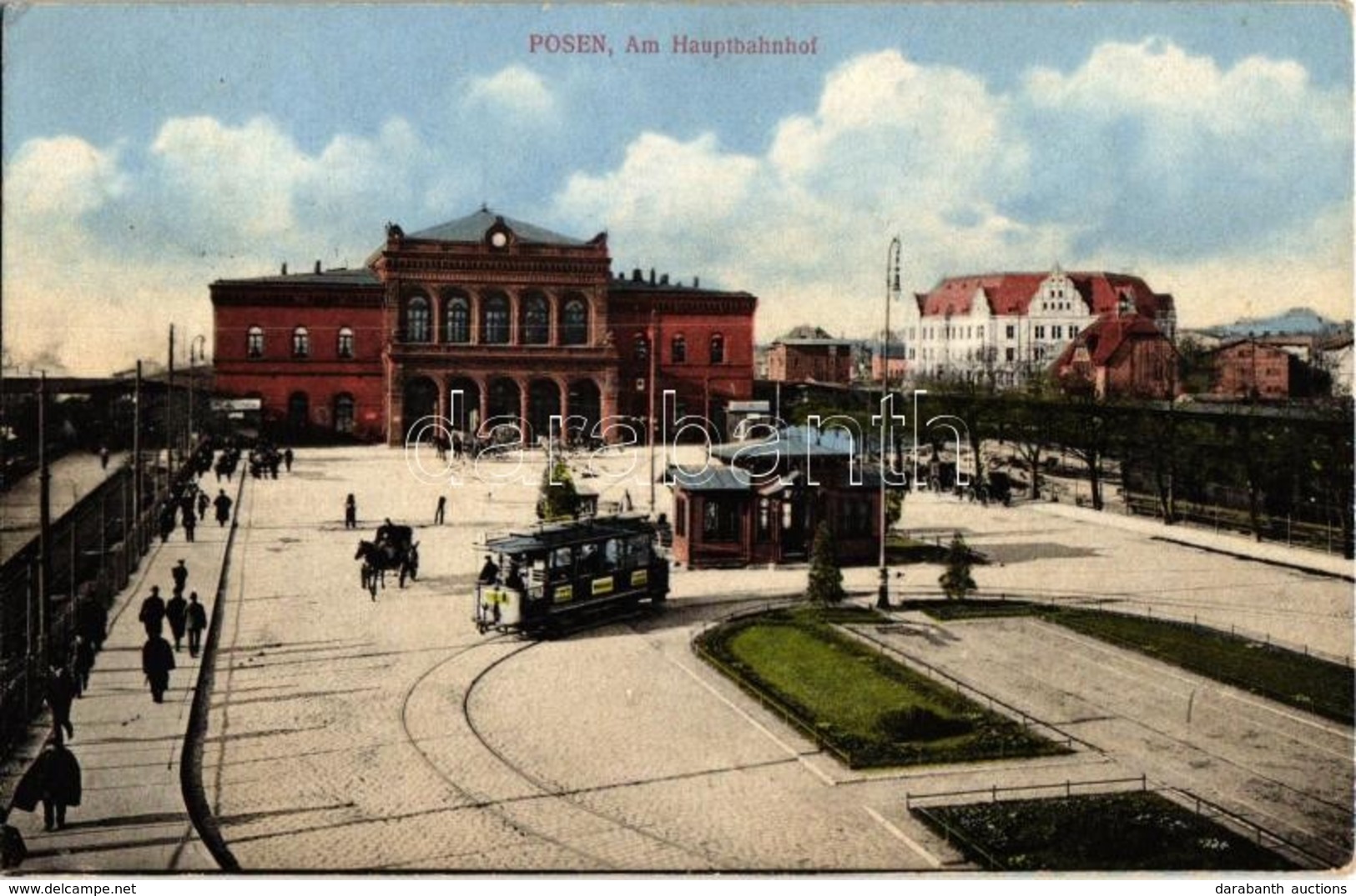 * T2 1913 Poznan, Posen; Hauptbahnhof / Railway Station With Tram - Ohne Zuordnung