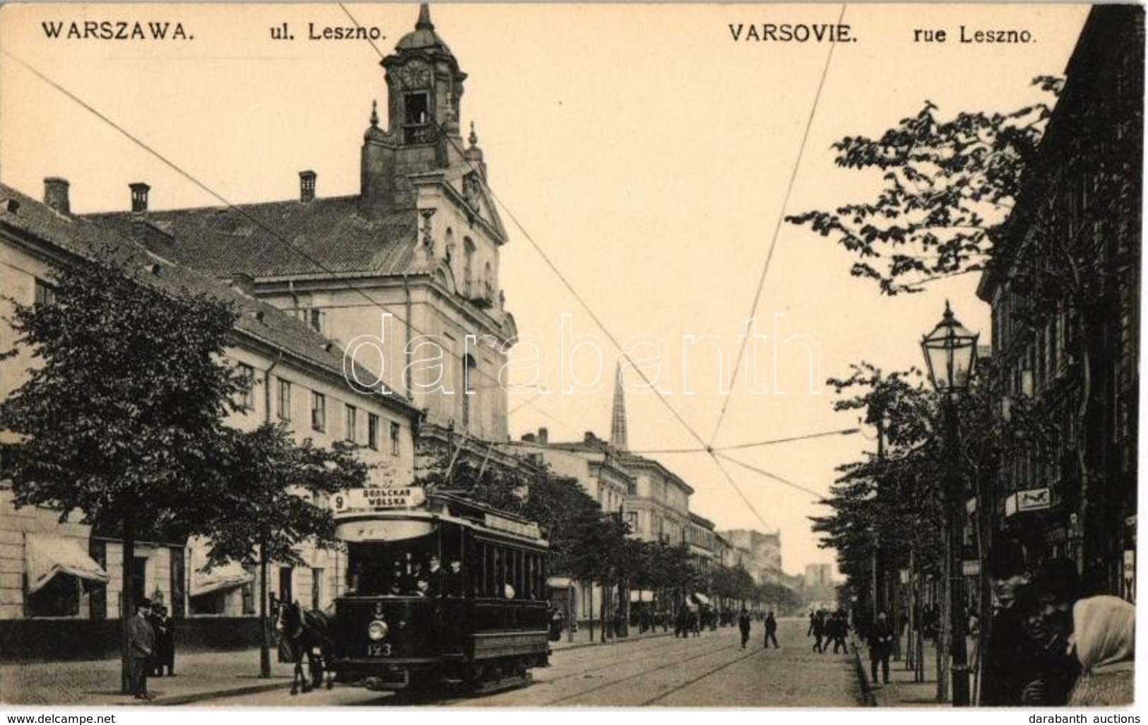 ** T1 Warsaw, Warszawa, Varsó; Ul. Leszno / Street View With Tram Line 9 To Wolska, - Non Classés