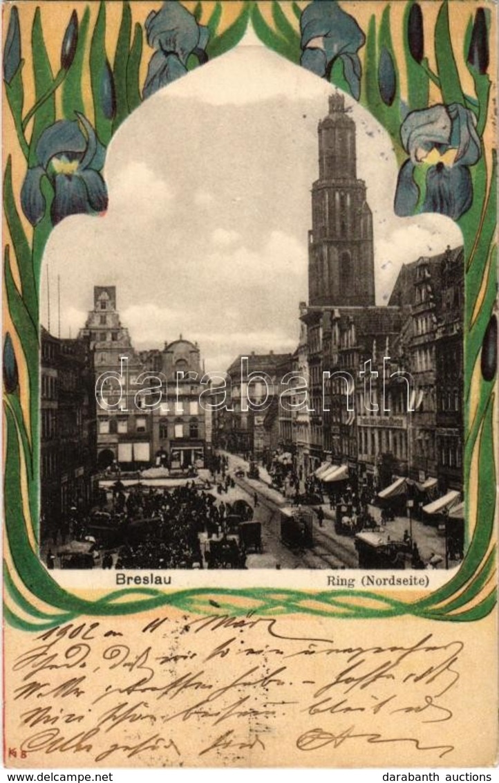 T2 1902 Wroclaw, Breslau; Ring Nordseite / Square, Market, Trams, Shops. Bruno Scholz Art Nouveau, Litho - Ohne Zuordnung