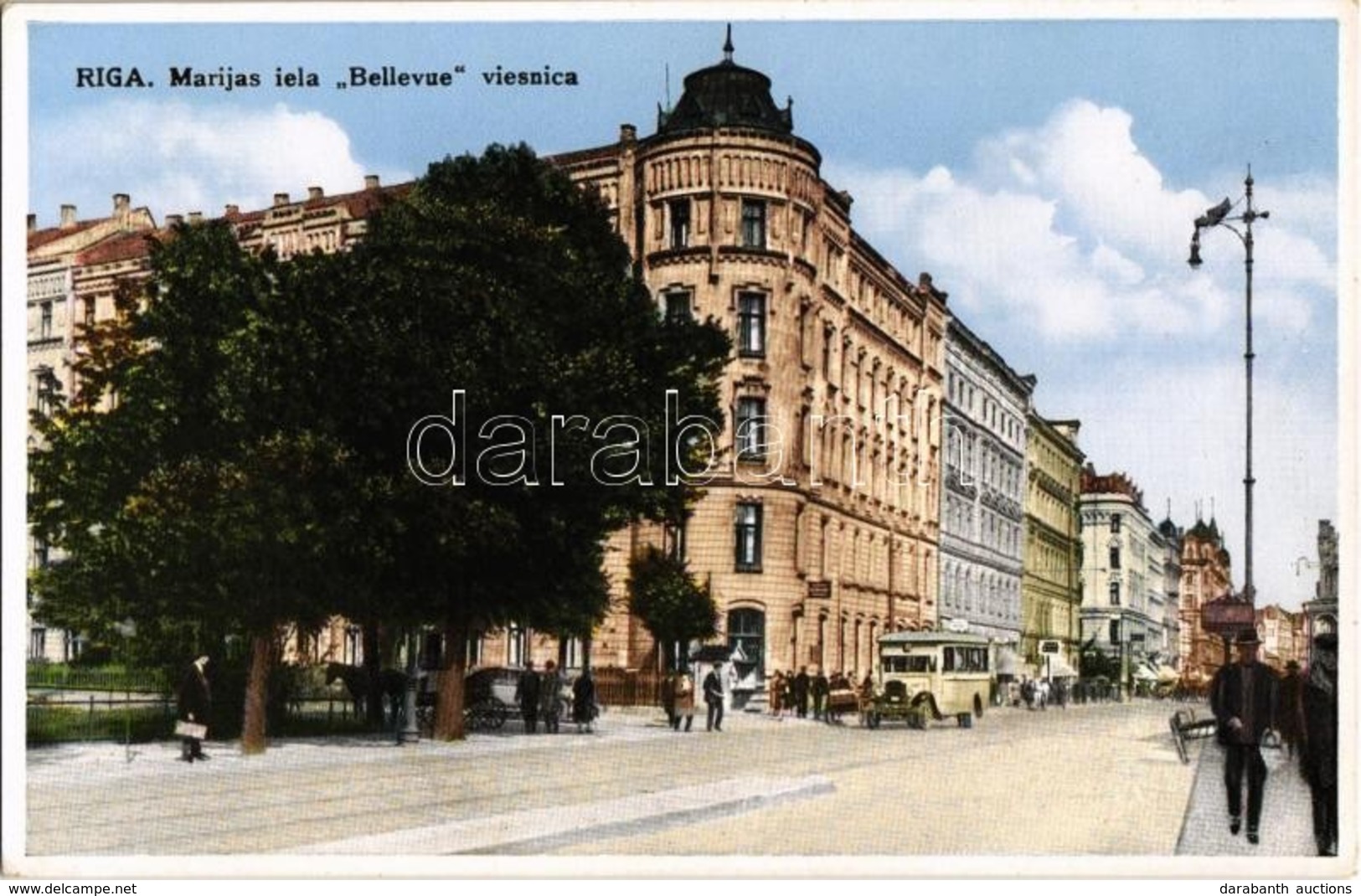 ** T1 Riga, Marijas Iela 'Bellevue' Viesnica / Street View With Hotel, Autobus - Non Classés