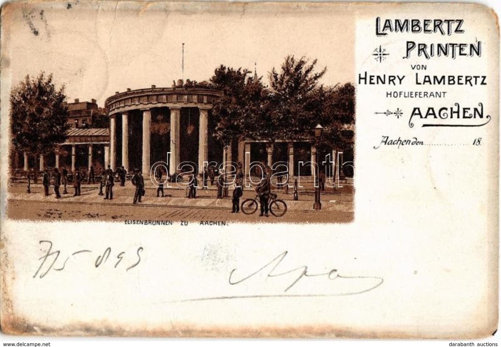 T3 1899 (Vorläufer!) Aachen, Eisenbrunnen, Lambertz Printen Von Henry Lambertz Hoflieferant. Advertising Litho (tear) - Non Classés