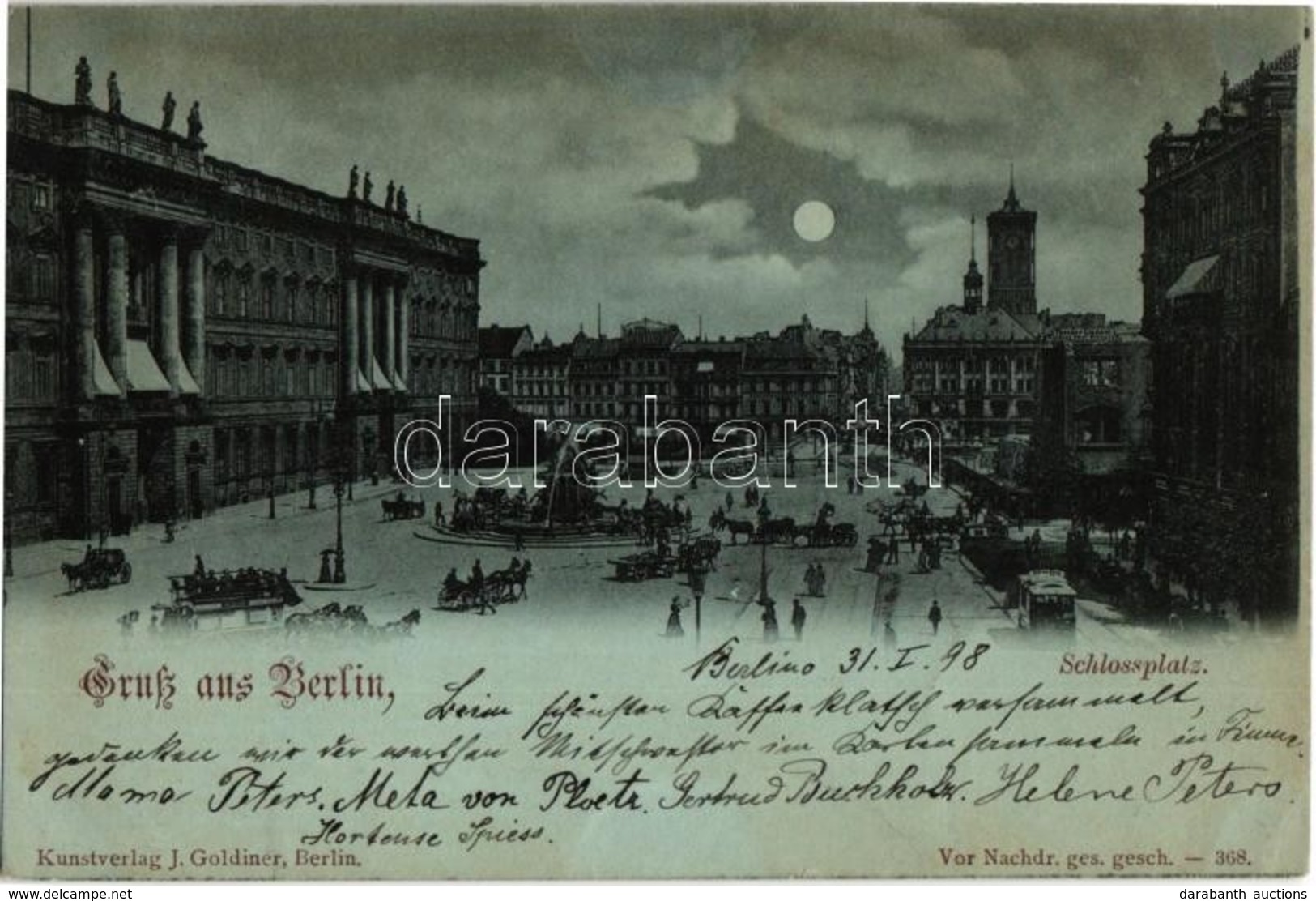* T2/T3 1898 Berlin, Schlossplatz. Kunstverlag J. Goldiner / Castle Square With Hotel, Shops, Tram, Omnibus (EK) - Non Classés