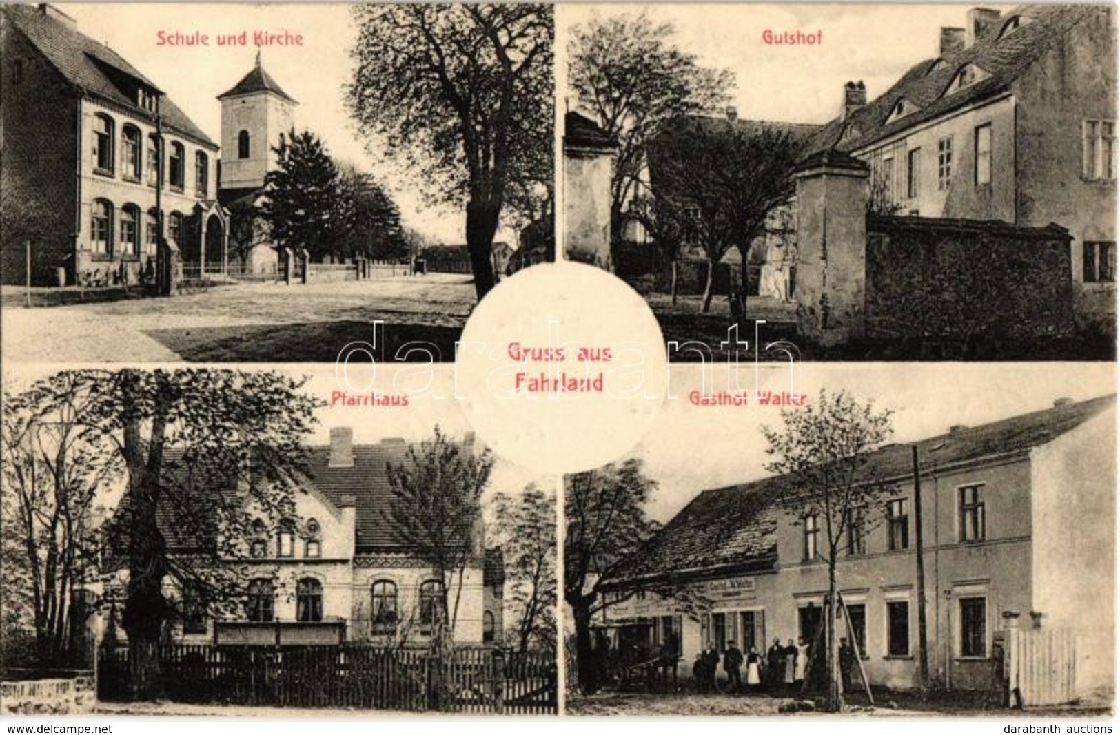 T2/T3 1913 Fahrland (Potsdam), Schule Und Kriche, Gutshof, Pfarrhaus, Gasthof Walter. Verlag Johann Lindenberg / School  - Unclassified