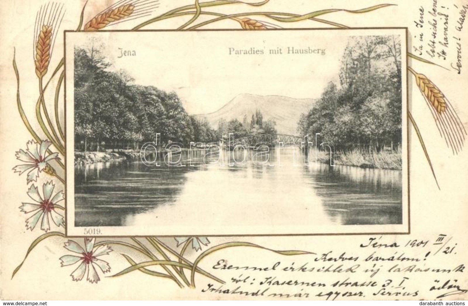* T3 1901 Jena, Pradies Mit Hausberg. Art Nouveau, Floral, Litho Frame  (Rb) - Non Classés