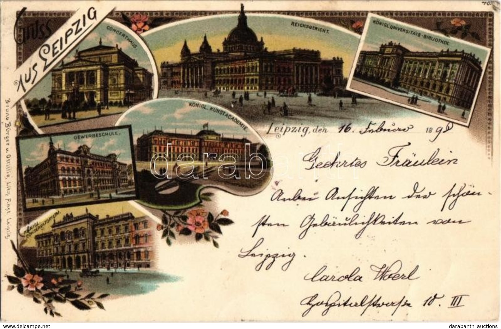 T2/T3 1898 Leipzig, Concerthaus, Reichsgericht, Königl. Universitäts-Bibliothek, Gewerbeschule, König. Kunstacademie, Kö - Non Classés