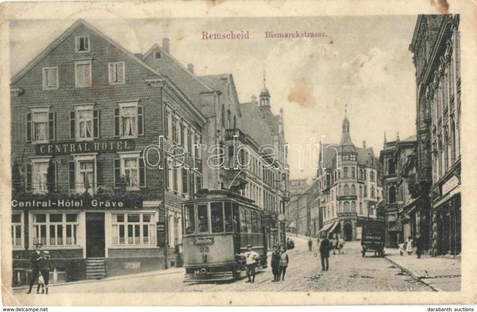 T2/T3 Remscheid, Bismarckstrasse, Central Hotel Gräve / Street View With Tram And Hotel  (EK) - Non Classés