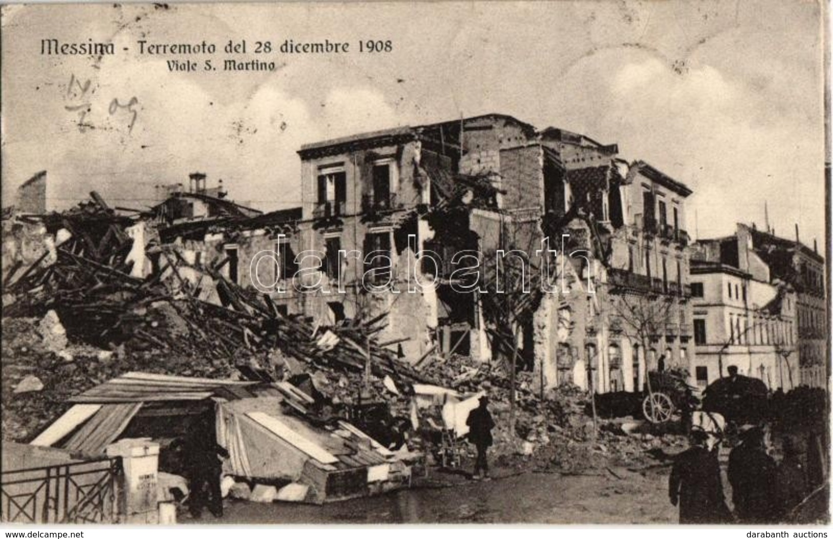 T2/T3 Messina, Terremoto Del 28 Dicembre 1908, Viale S. Martino / Street View After The Earthquake, Ruins - Non Classés