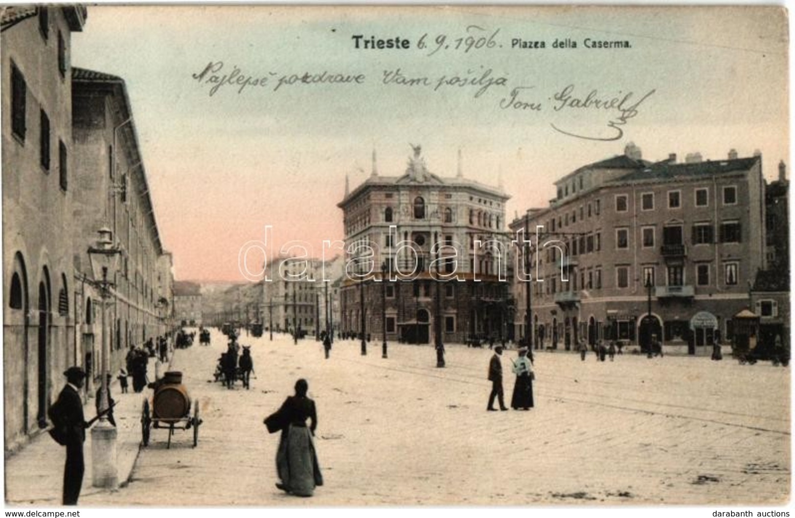 T1/T2 1906 Trieste, Trieszt; Piazza Della Caserma, Drogheria / Square At The Military Barracks, Drogerie - Ohne Zuordnung