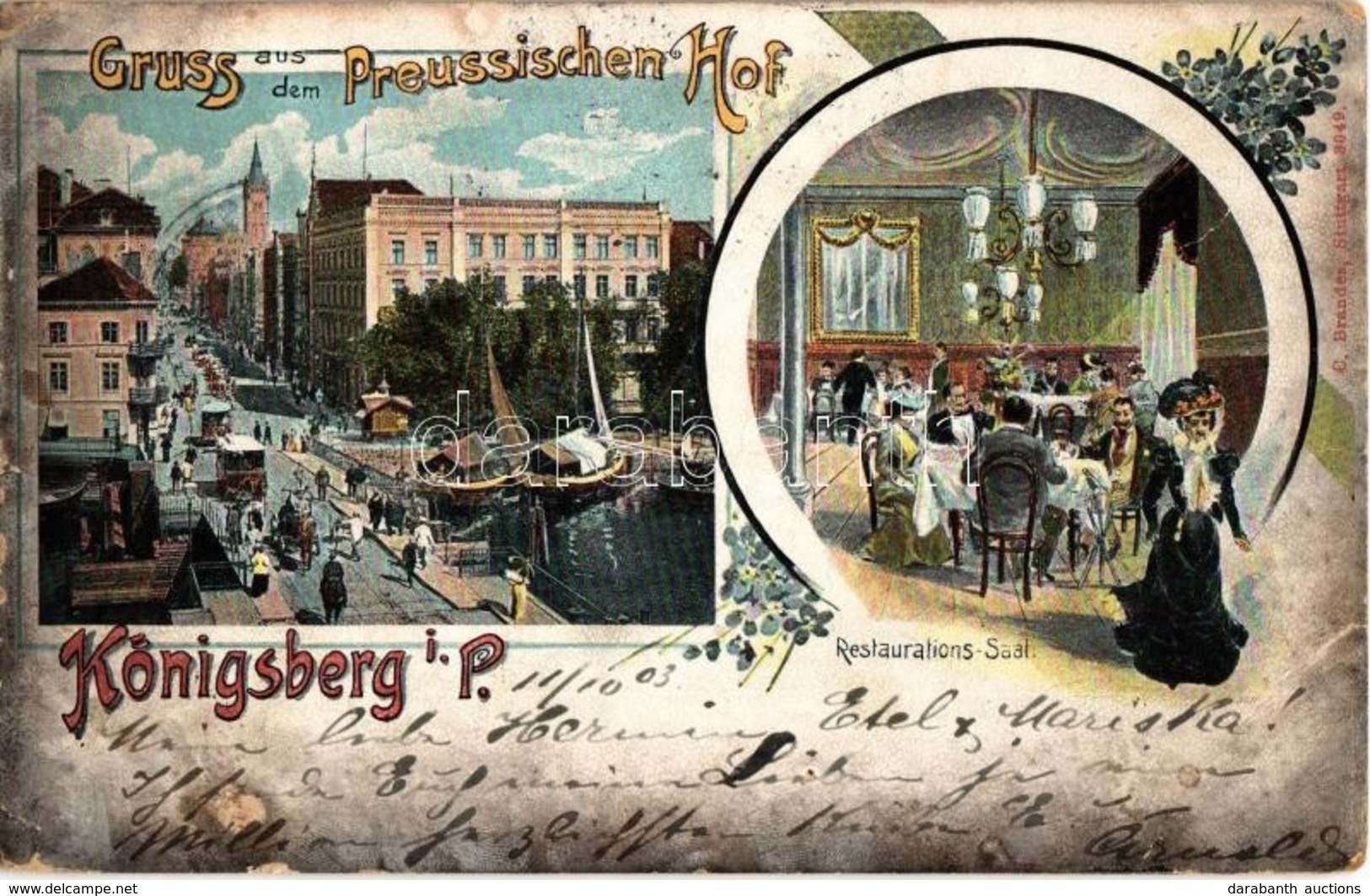 * T2/T3 1903 Kaliningrad, Königsberg; Gruss Aus Dem Preussischen Hof, Restaurations-Saal / Street View With Tram, Königs - Non Classés