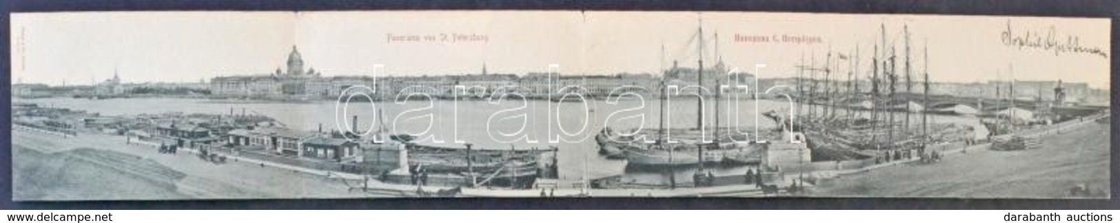 T2/T3 Saint Petersburg, St. Petersbourg; 4-tiled Panoramacard With Port View, Ships, Barges With Timber - Non Classés