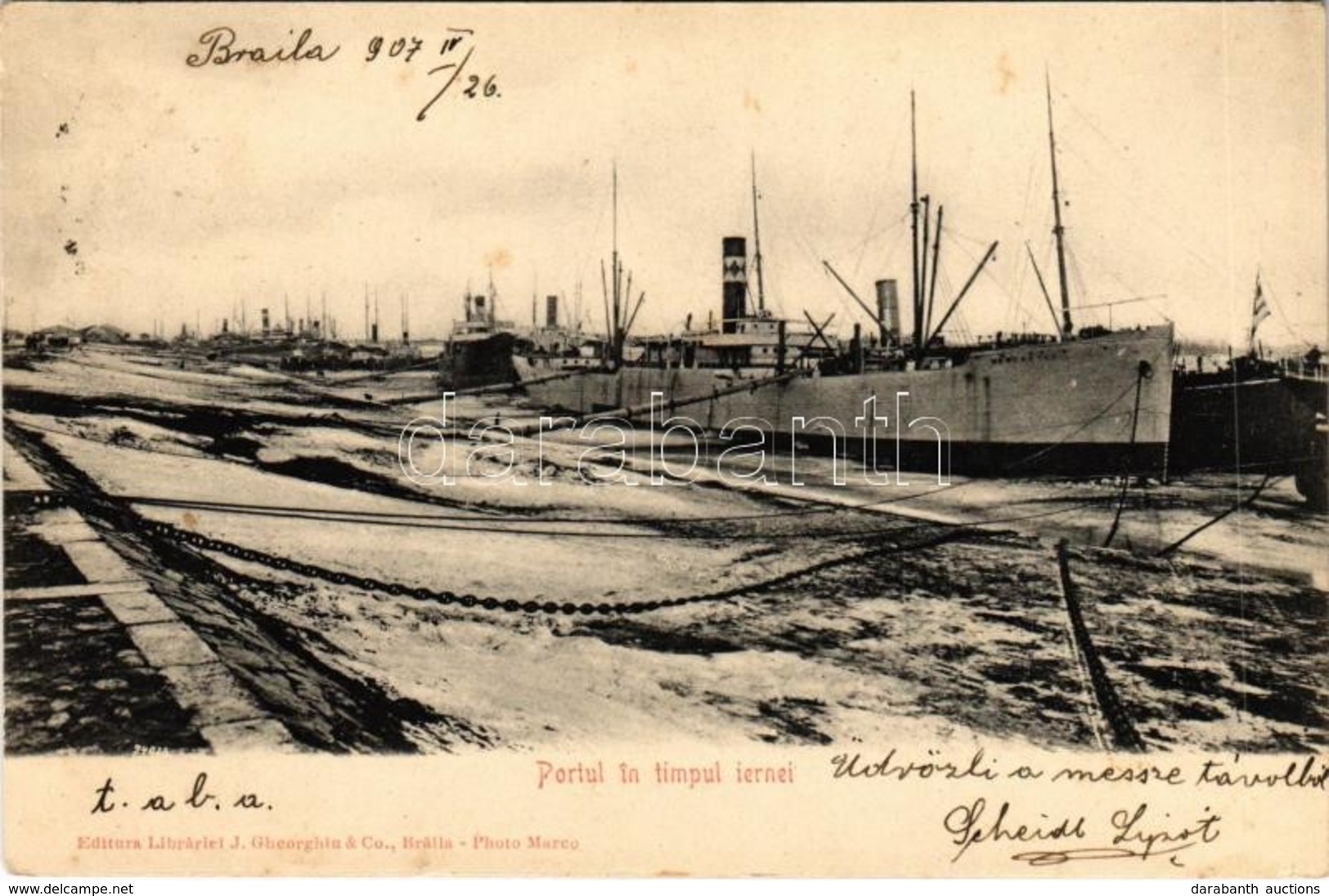 T2 1907 Braila, Portul In Timpul Iernei / Port, Harbor In Winter, 'Newcastle' Steamship. Edit. J. Gheorghiu & Co. - Unclassified