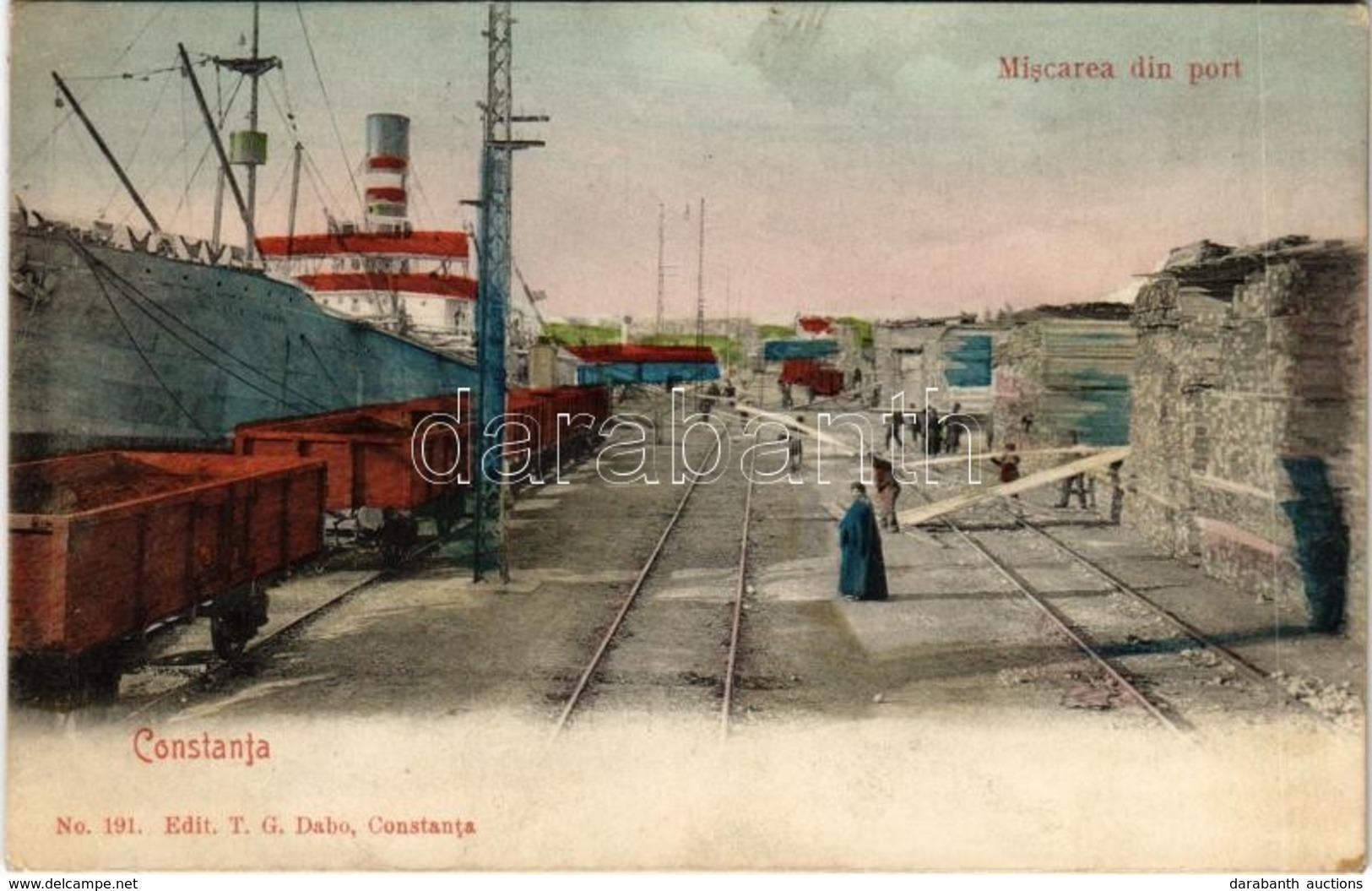 T2 1906 Constanta, Miscarea Din Port / Cargo Port With Freight Wagons, Railway Line, Quay. Edit. T. G. Dabo No. 191. - Non Classés