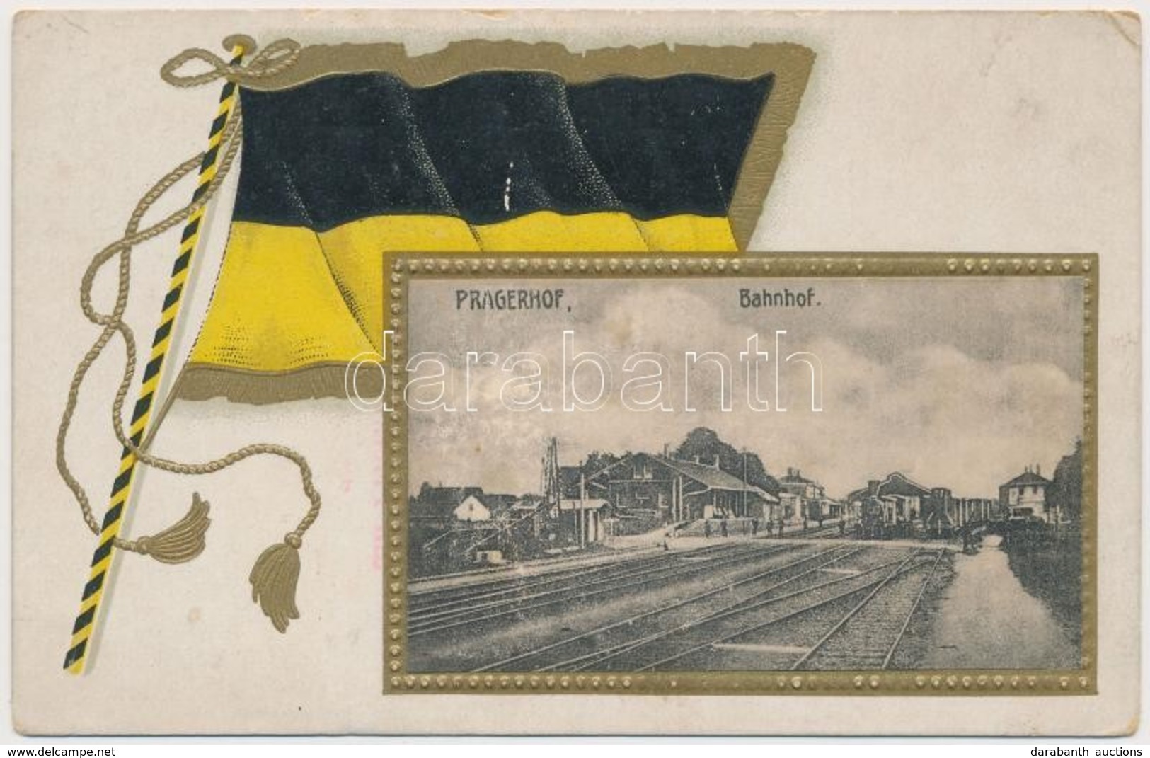 ** T2/T3 Pragersko, Pragerhof; Bahnhof / Railway Station, Locomotive, German Flag. Amalie Churfürst No. 03140. Emb. Gold - Unclassified