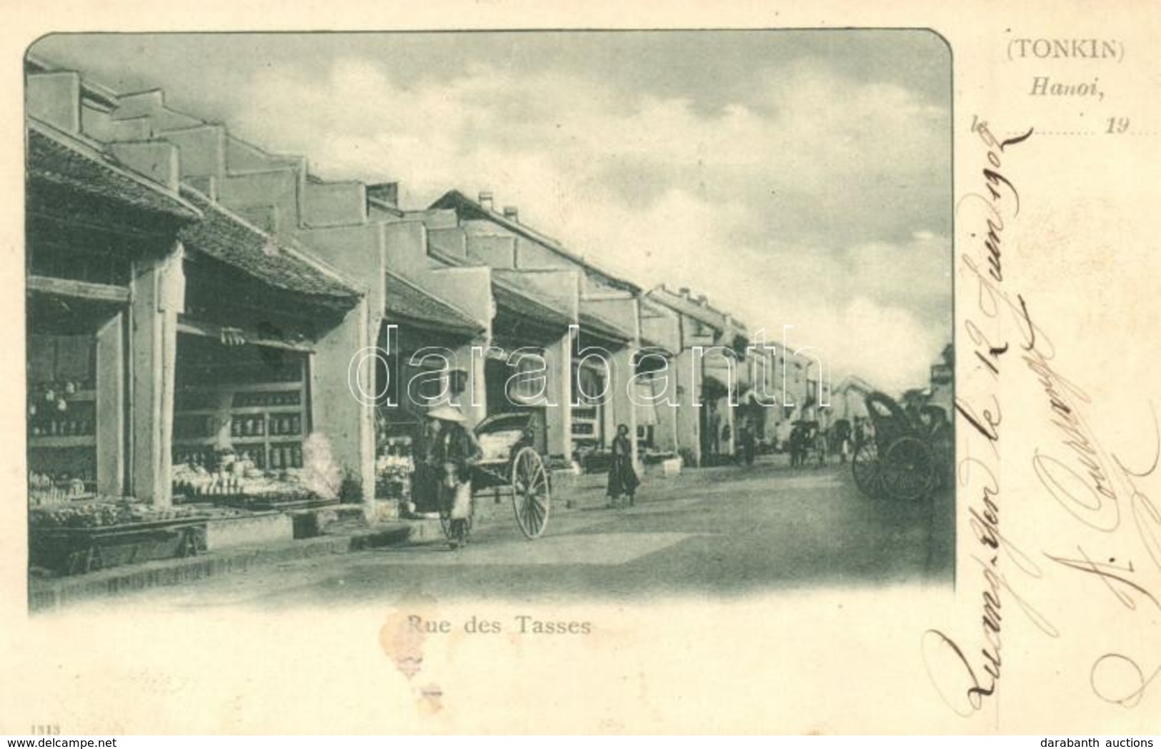 T2/T3 1902 Hanoi (Tonkin), Rue Des Tasses / Street View With Shops (EK) - Non Classés