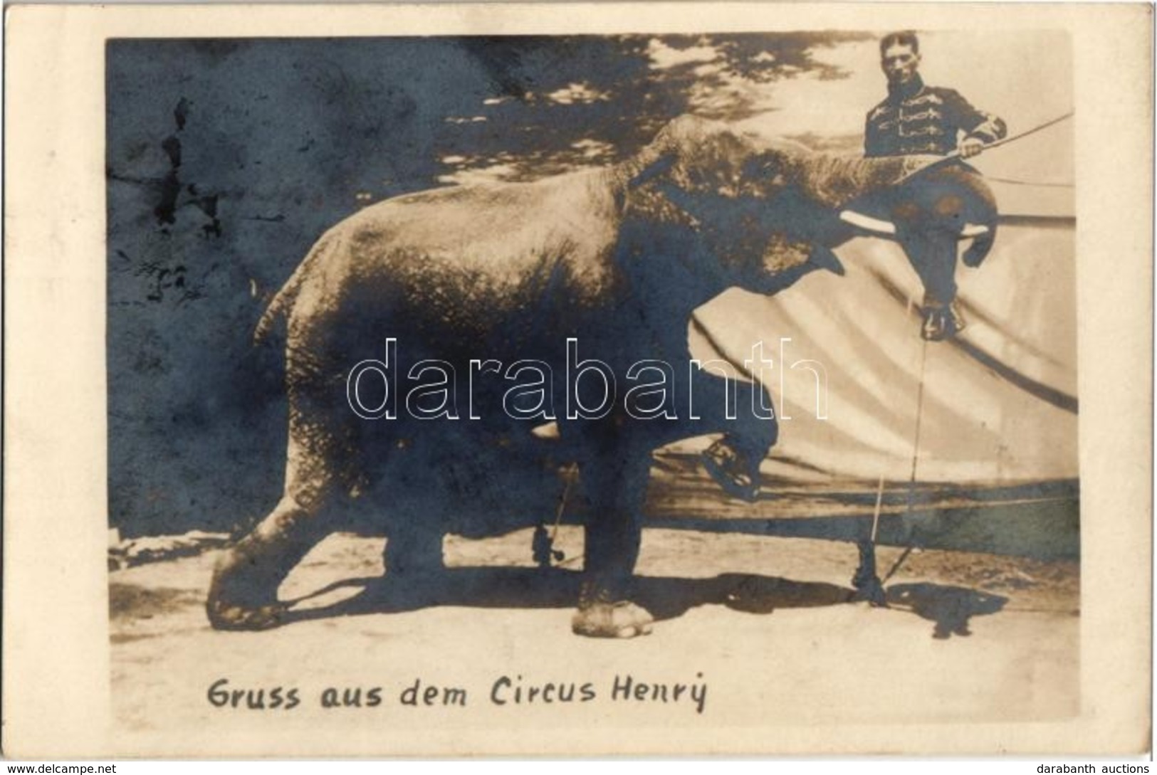 T2 1918 Gruss Aus Dem Circus Henry / Circus Acrobat With Elephant. Photo - Unclassified