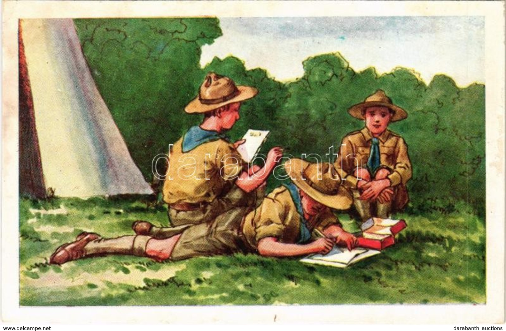 ** T2/T3 Levél A Táborból. Kiadja Riegler József Ede / Hungarian Boy Scout Art Postcard (EK) - Non Classés