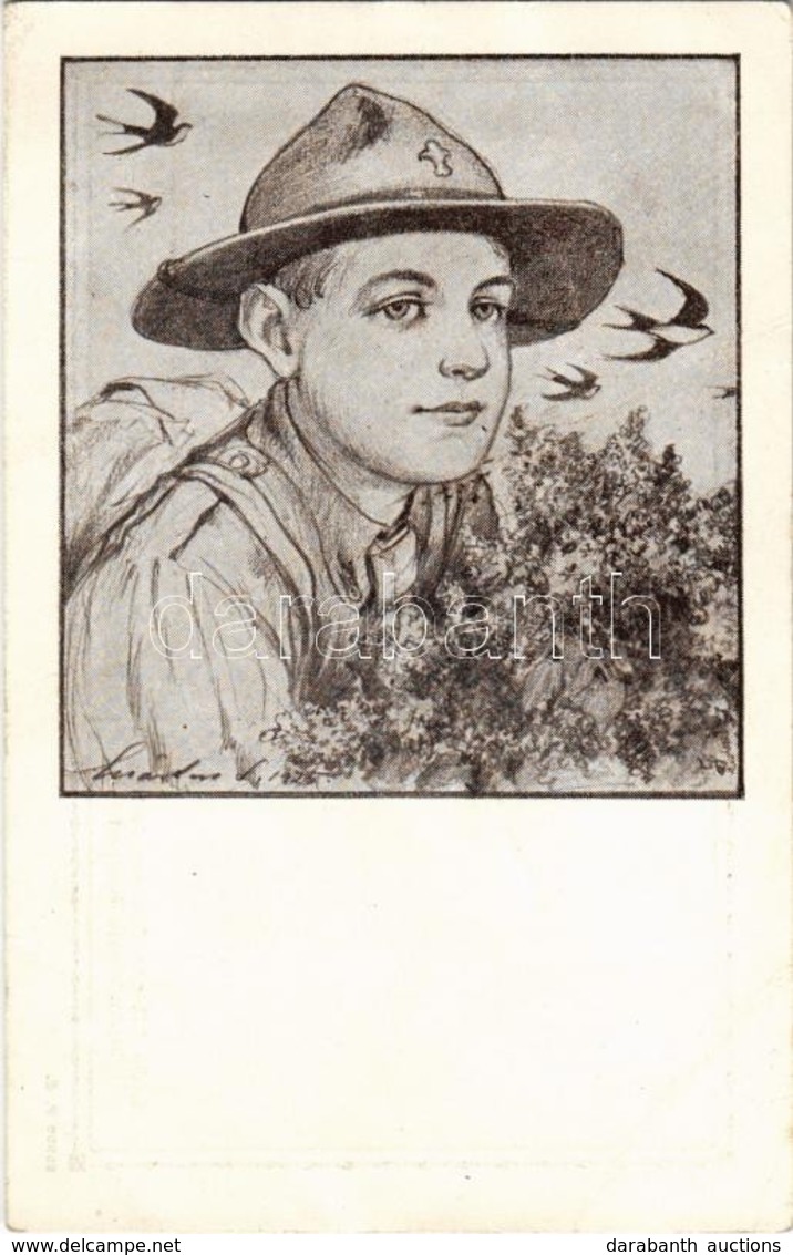 T2/T3 1925 Cserkész. Kiadja A Magyar Cserkészszövetség / Hungarian Boy Scout Art Postcard S: Márton L. (fa) - Unclassified
