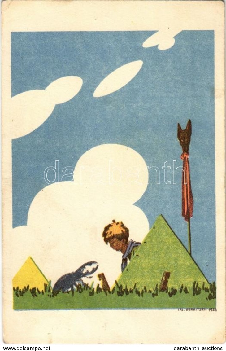 T2/T3 Kiadja A Magyar Cserkészszövetség Nagytábortanácsa 1926. / Hungarian Boy Scout Art Postcard S: Ifj. Gerritsen (EK) - Non Classés