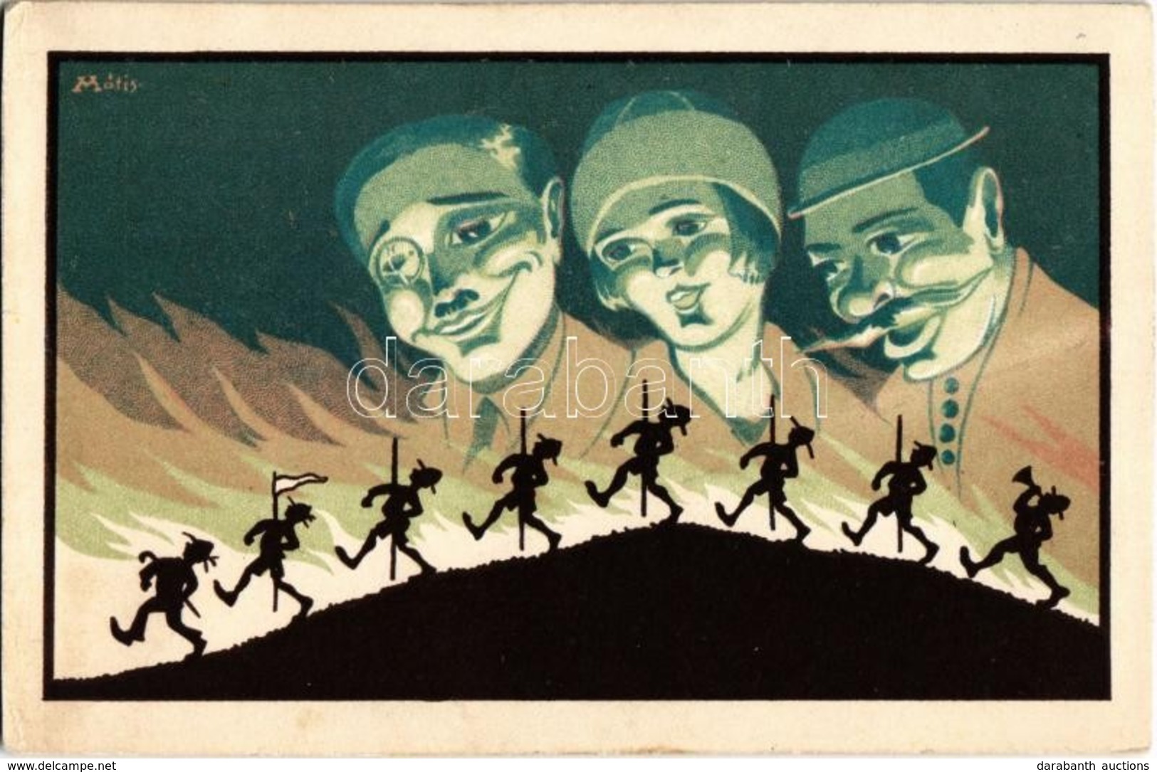 ** T2/T3 Sziluettes Cserkész Művészlap / Hungarian Silhouette Scout Art Postcard. Litho S: Mátis (EK) - Unclassified