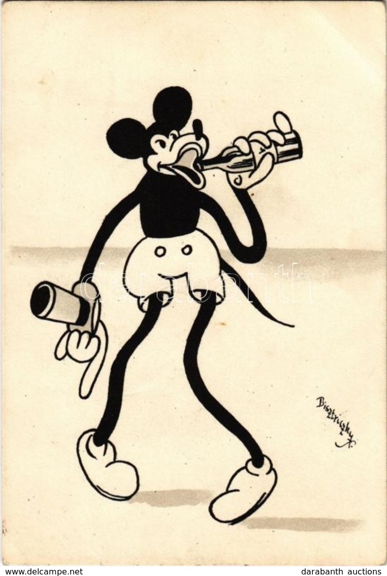 ** T2 Mickey Mouse Drinking Beer. Early Disney Art Postcard S: Bisztriczky - Non Classés