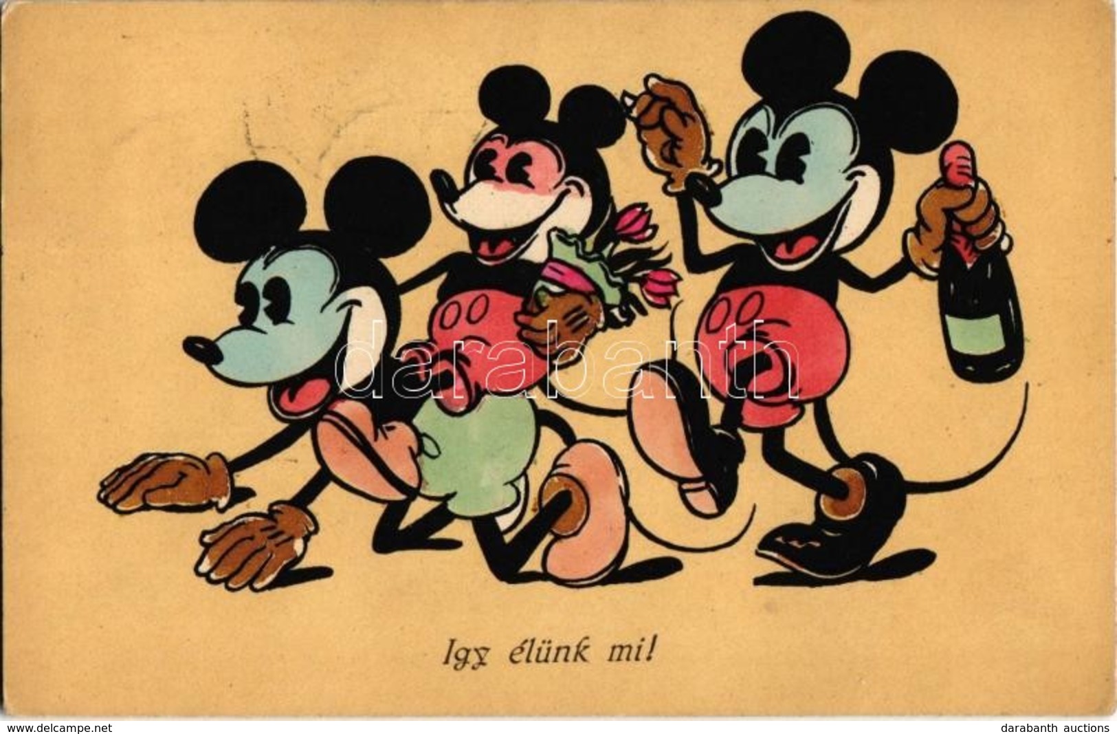T2 1931 Így élünk Mi / Mickey Mouse With A Bottle Of Champagne. Early Disney Art Postcard - Non Classés