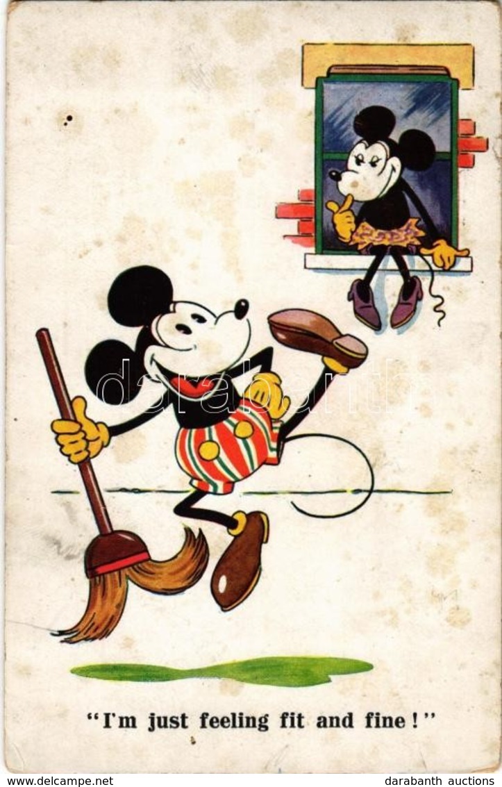 T2/T3 I'm Just Feeling Fit And Fine / Mickey And Minnie Mouse. Early Disney Art Postcard. A.R. I. B. 1795. (fl) - Non Classés
