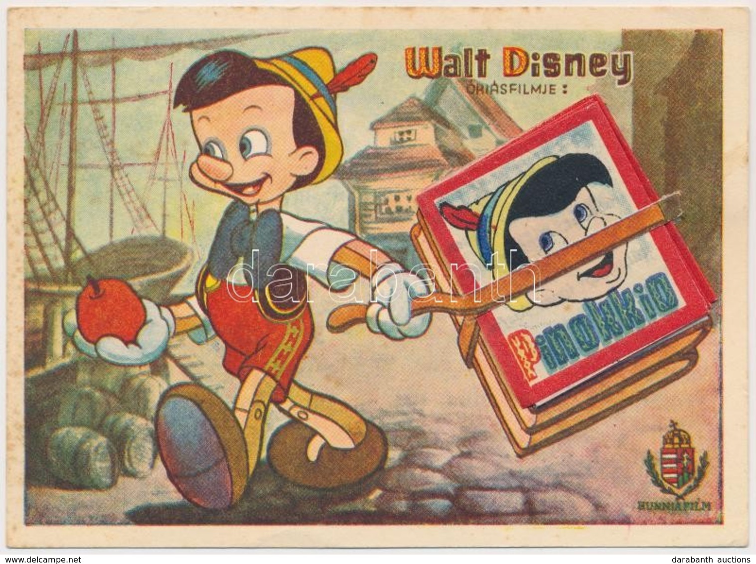 ** T2/T3 Walt Disney óriásfilm: Pinokkió. Hunniafilm Mechanikus Lap / Pinocchio. Hungarian Edition Mechanical Postcard   - Unclassified