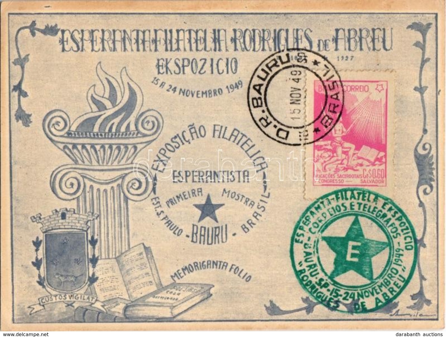 * T2/T3 1949 Esperanta Filatelia Rodrigues De Abreu Ekspozicio. Memoriganta Folio. La Organiza Komitato / Esperanto Phil - Non Classés