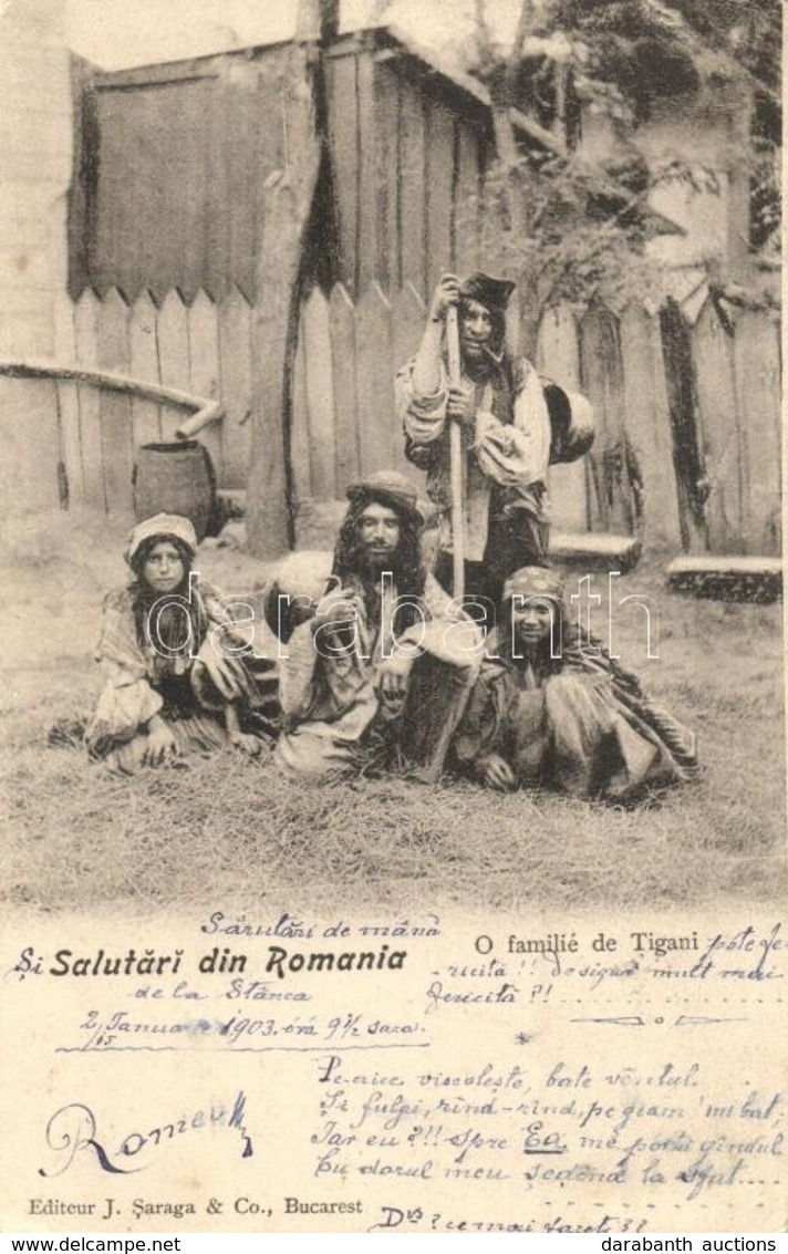 T2/T3 1903 Salutari Din Romania, O Familié De Tigani / Román Folklór, Cigány Család. J. Saraga & Co. / Gypsy Folklore Fr - Ohne Zuordnung