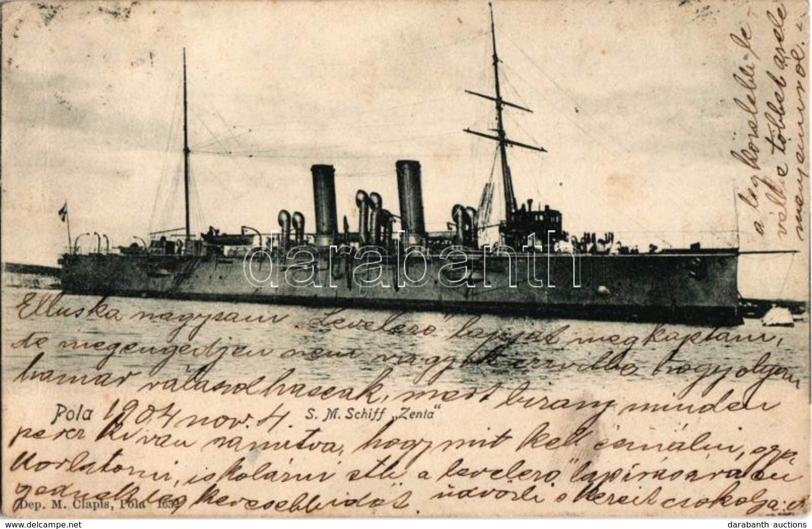 T2/T3 1904 SMS Zenta Az Osztrák-Magyar Haditengerészet Zenta-osztályú Védett Cirkálója. M. Clapis 1632. / WWI Austro-Hun - Ohne Zuordnung