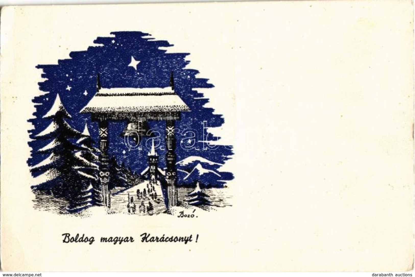 ** T2/T3 Boldog Magyar Karácsonyt! / Hungarian Irredenta Christmas Greeting Art Postcard S: Bozó (15,3 Cm X 10,7 Cm) (EK - Non Classés