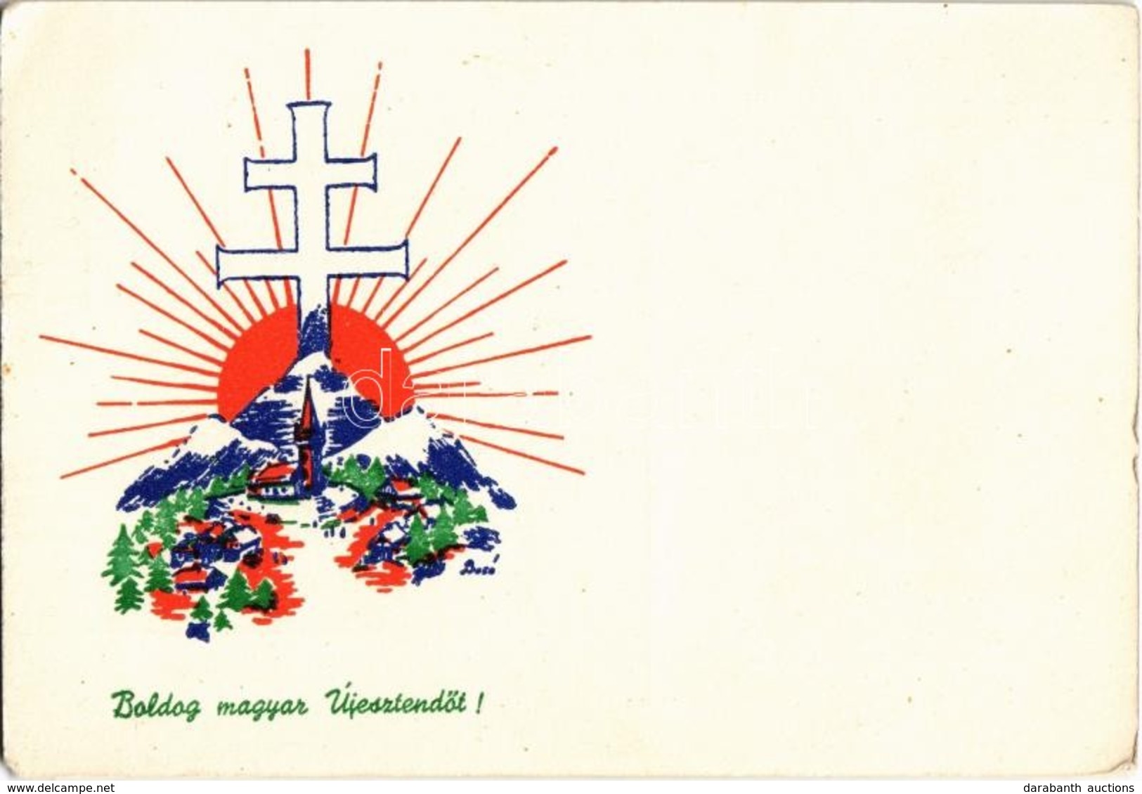 ** T2/T3 Boldog Magyar újesztendőt! / Hungarian Irredenta New Year Greeting Art Postcard, Patriarchal Cross S: Bozó (15, - Unclassified