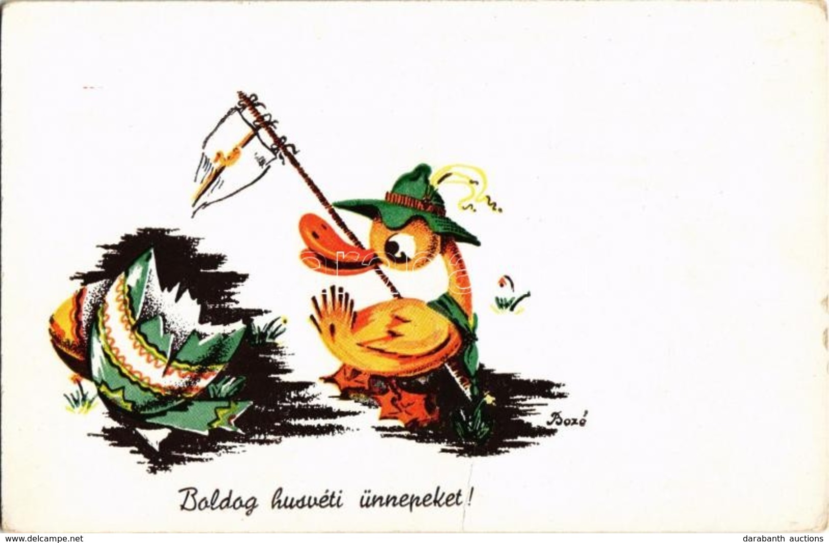 ** T2/T3 Boldog Húsvéti ünnepeket! / Hungarian Irredenta Easter Greeting Art Postcard S: Bozó (15,3 Cm X 10,7 Cm) - Non Classés