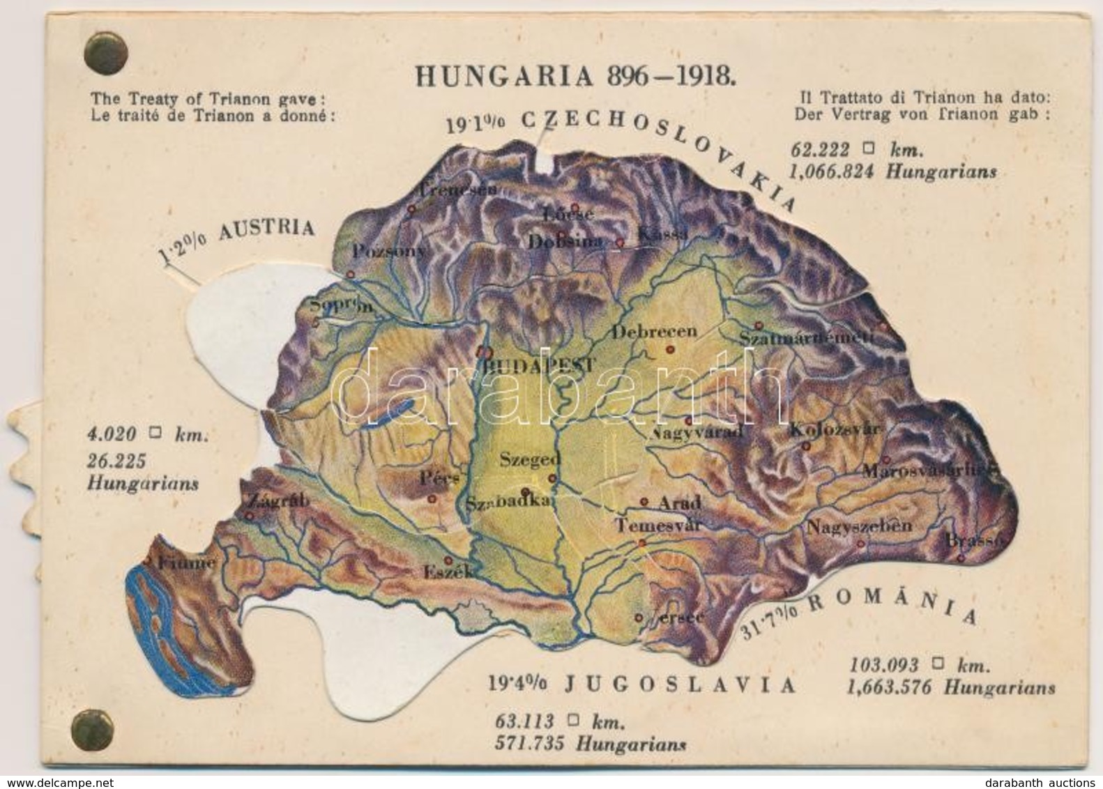 ** T1/T2 Hungaria 896-1918 - Mechanikus Térképes Irredenta Lap / Map Of Hungary, Irredenta Mechanical Postcard. Publishe - Unclassified