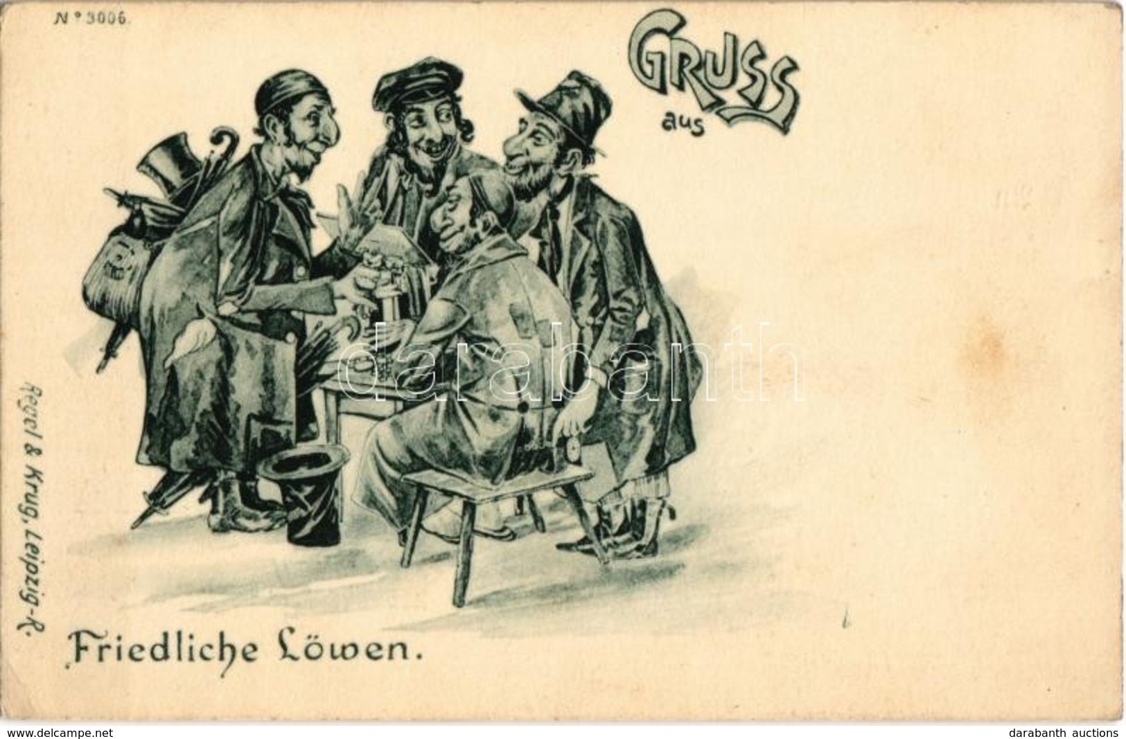 ** T2/T3 Gruss Aus Friedliche Löwen. Regel & Krug Leipzig No. 3006. / Peaceful Lions. Jewish Vendors. Judaica Mocking Ar - Unclassified