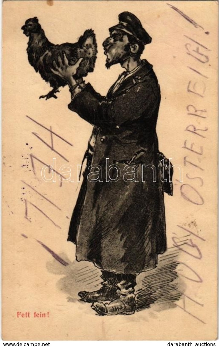 T2 Fett Fein! / Jewish Man With Chicken. Humorous Judaica Mocking Art Postcard. S.M.P. Cracovie 1914. No. 90. + Kommando - Unclassified