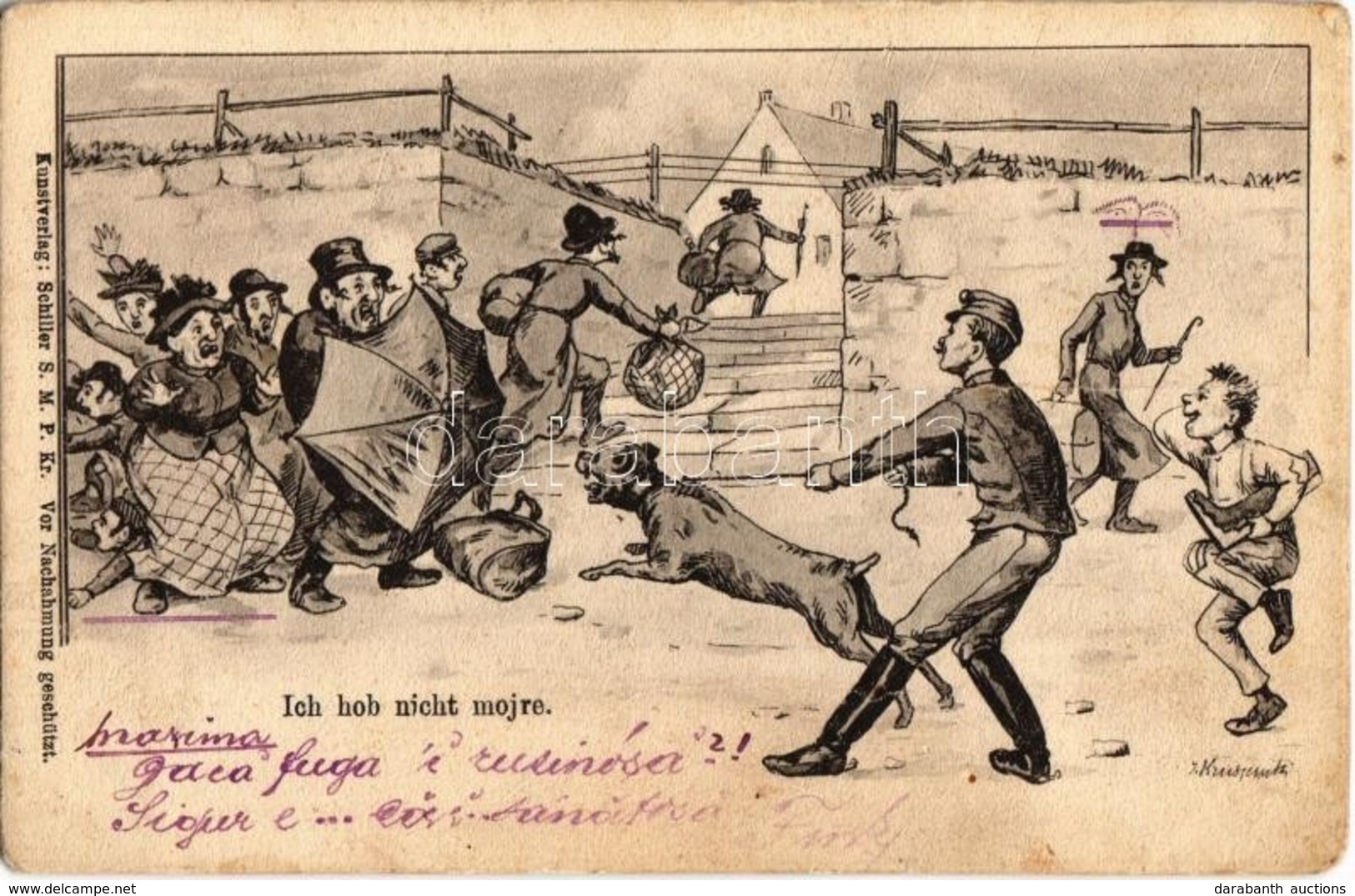 * T2/T3 Ich Hob Nicht Morje. Schiller S.M. P. Kr. / Polish Jewish Family Attacked By A Dog. Judaica Mocking Art Postcard - Non Classés