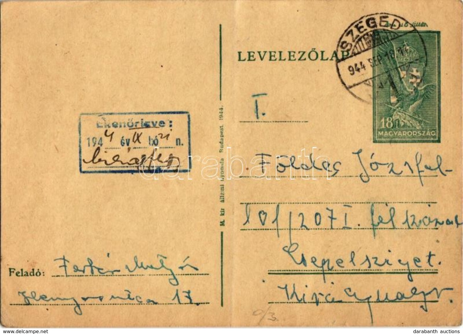 T2/T3 1944 Fehér Mátyás Levele Földes Józsefnek Zsidó 101/207. I. KMSZ (kisegítő Munkaszolgálatos) A Csepeli Munkatáborb - Ohne Zuordnung