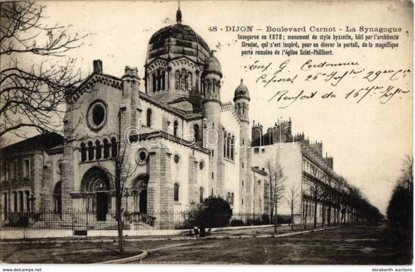 T2/T3 1917 Dijon, Boulevard Carnot, La Synagogue. Judaica - Unclassified