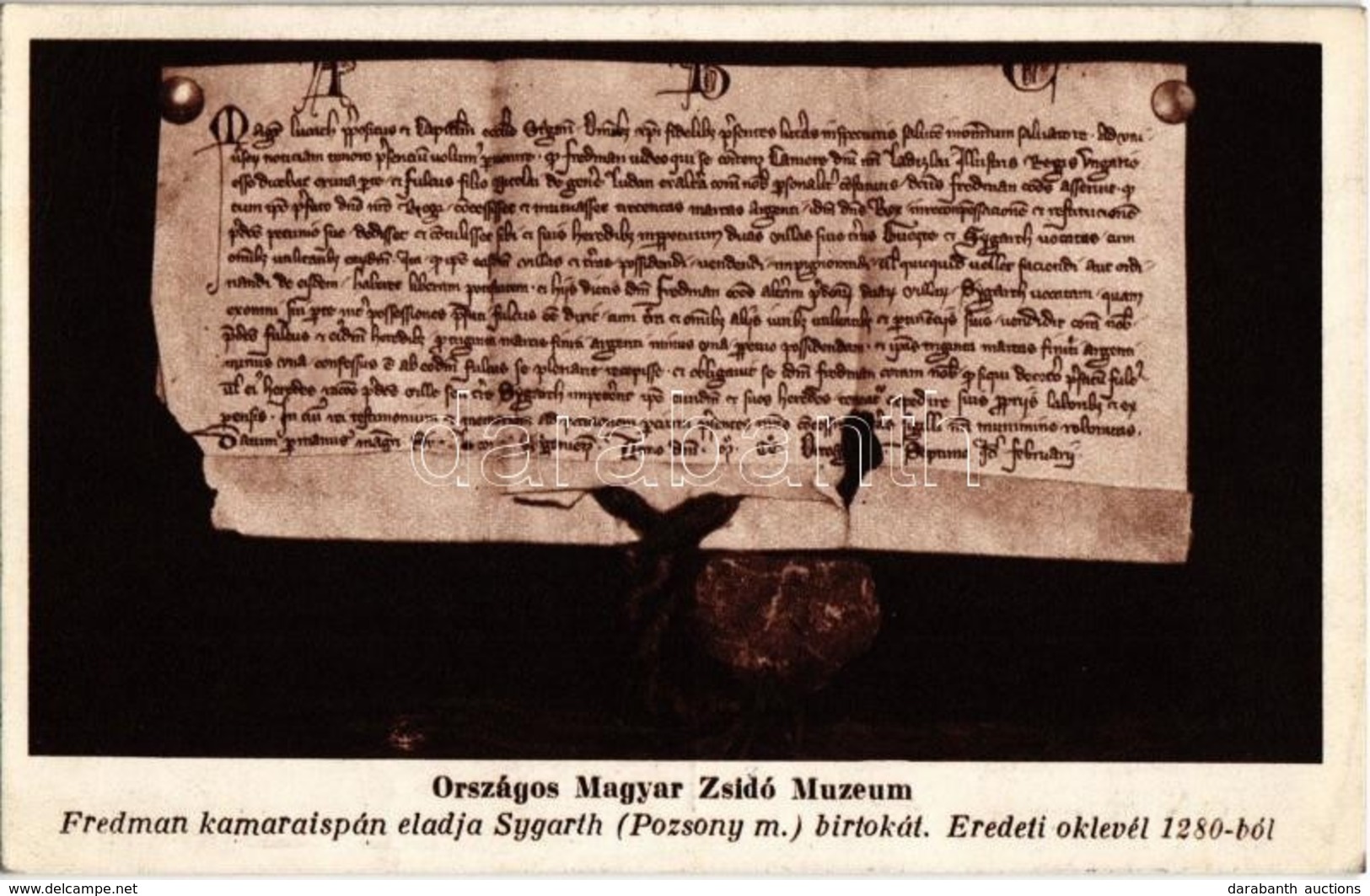 T2/T3 Országos Magyar Zsidó Múzeum. Fredman Kamaraispán Eladja Sygarth Birtokát. Eredeti Oklevél 1280-ból / Fredman (mas - Non Classés